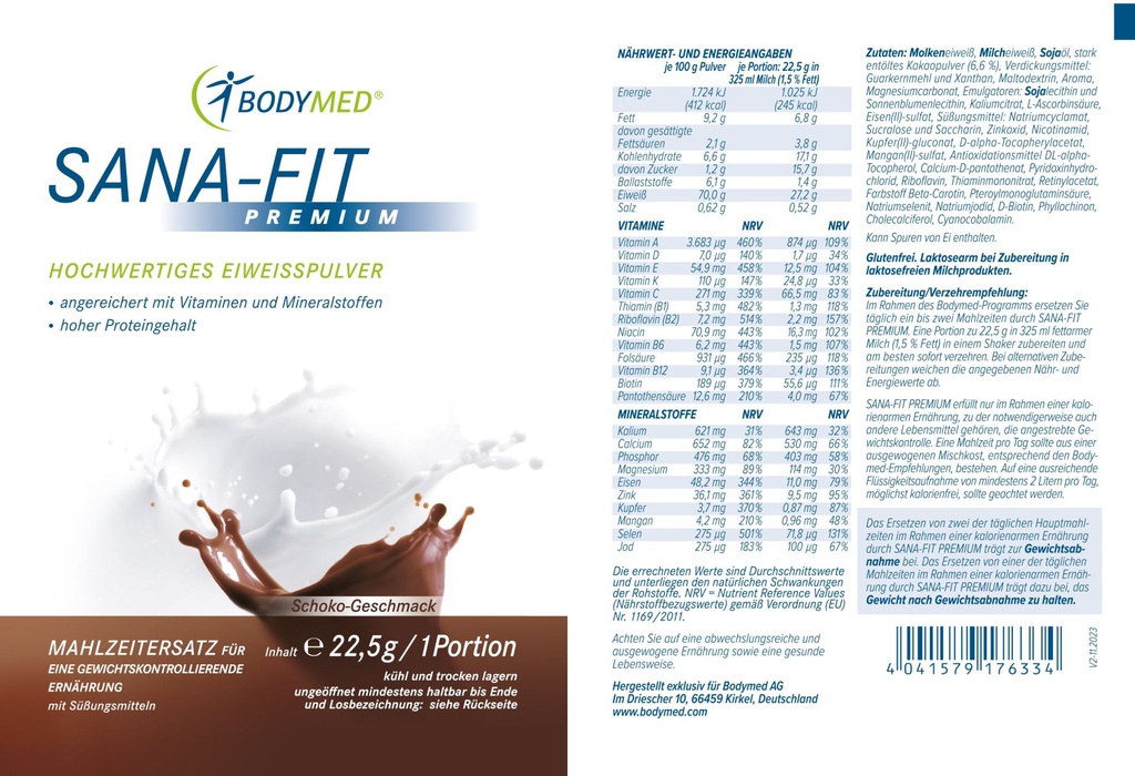 Bodymed SANA-FIT Premium Portionsbeutel Schoko (22,5g) im Shop kaufen