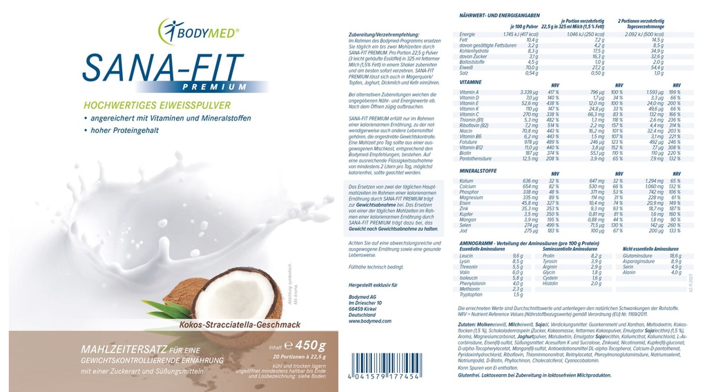 Bodymed SANA-FIT Premium Kokos-Stracciatella im Shop kaufen