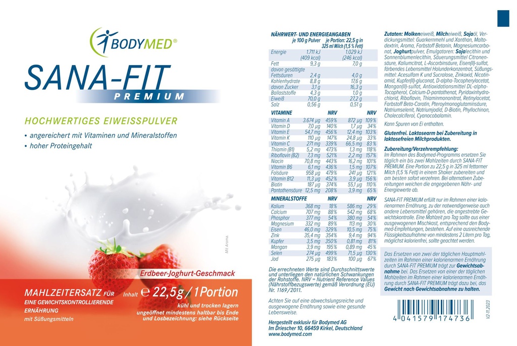 Bodymed SANA-FIT Premium Portionsbeutel Erdbeere-Joghurt (22,5g) im Shop kaufen
