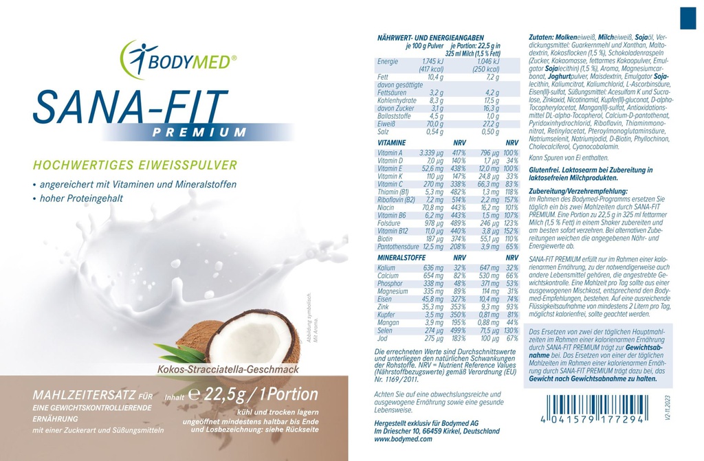 Bodymed SANA-FIT Premium Portionsbeutel Kokos-Stracciatella (22,5g) im Shop kaufen