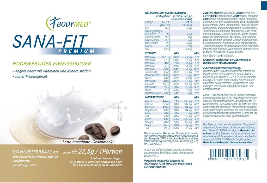 Bodymed SANA-FIT Premium Portionsbeutel Latte macchiato (22,5g) im Shop kaufen