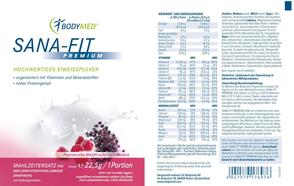 Bodymed SANA-FIT Premium Portionsbeutel Pannacotta-Waldfrucht (22,5g) im Shop kaufen