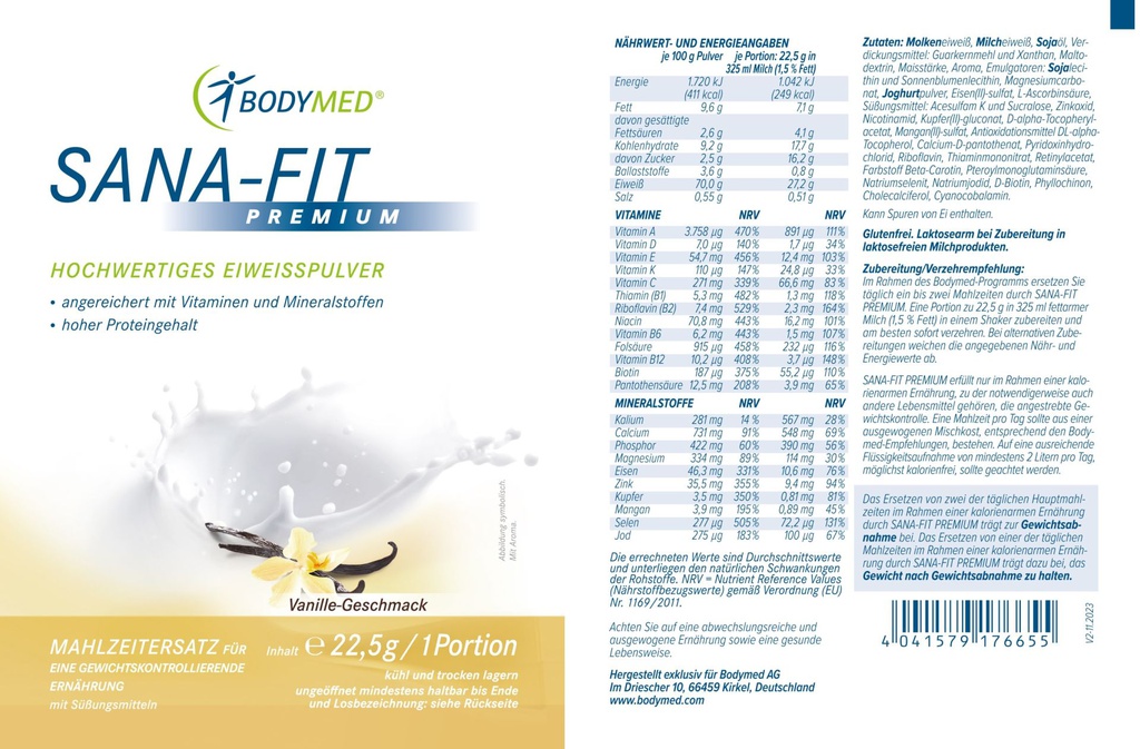 Bodymed SANA-FIT Premium Portionsbeutel Vanille (22,5g) im Shop kaufen