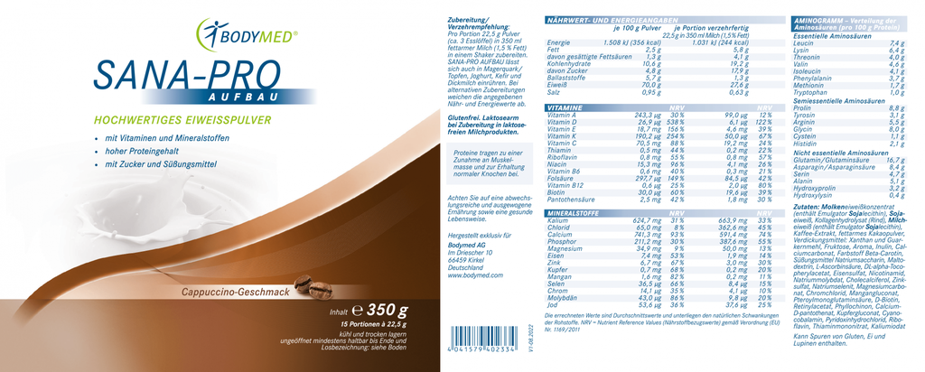 Bodymed PowerShake SANA-PRO AUFBAU Cappuccino im Shop kaufen