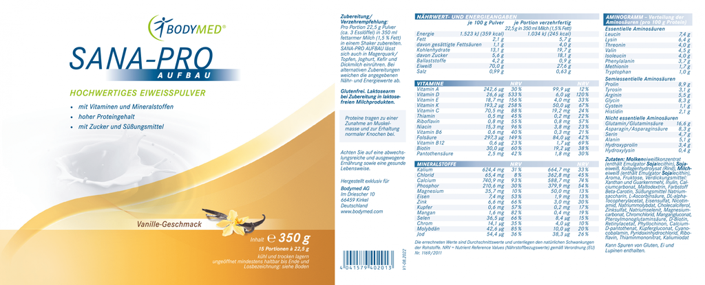 Bodymed PowerShake SANA-PRO AUFBAU Vanille im Shop kaufen