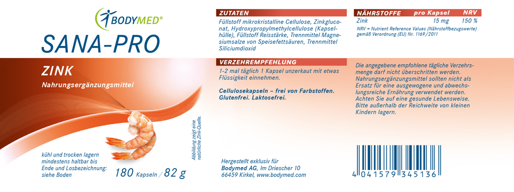 Bodymed SANA-PRO Zink - 180 Kapseln im Shop kaufen