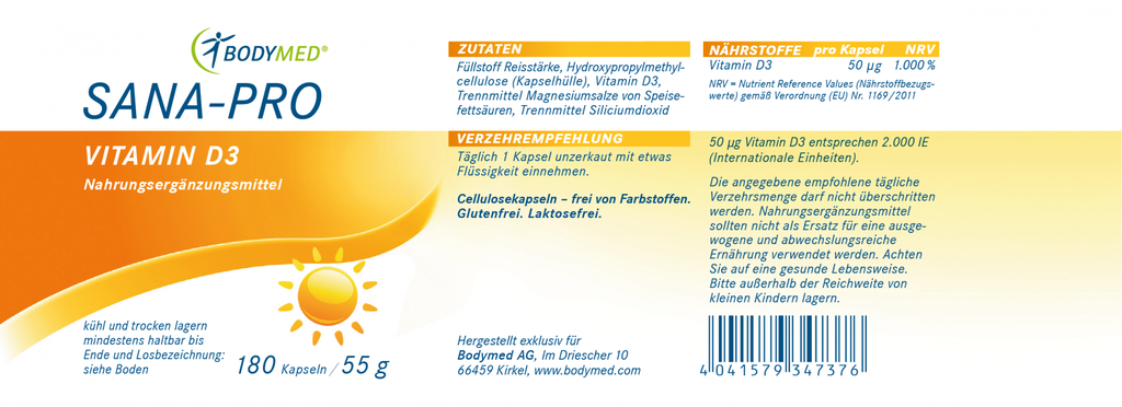 Bodymed Sana-Pro Vitamin D3 180 Kapseln im Shop kaufen