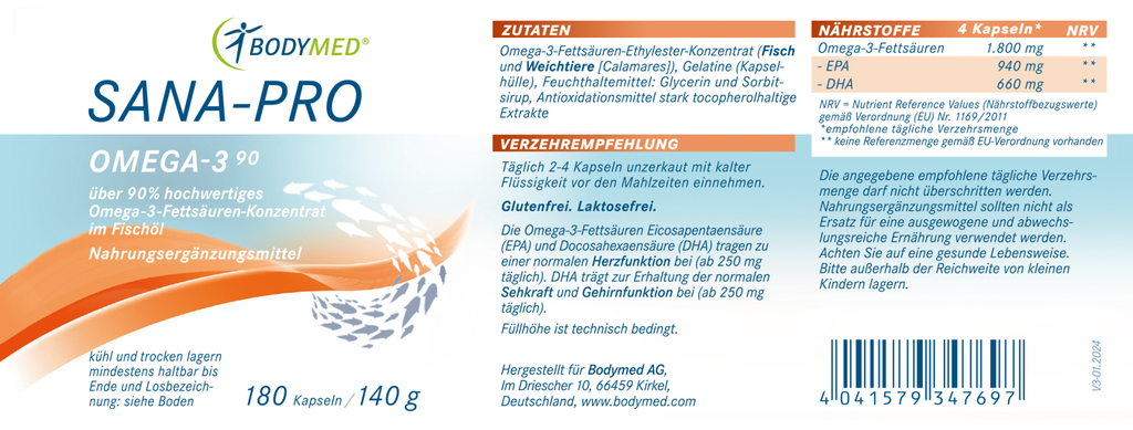 Bodymed SANA-PRO Omega-3 90%  - 180 Kapseln im Shop kaufen