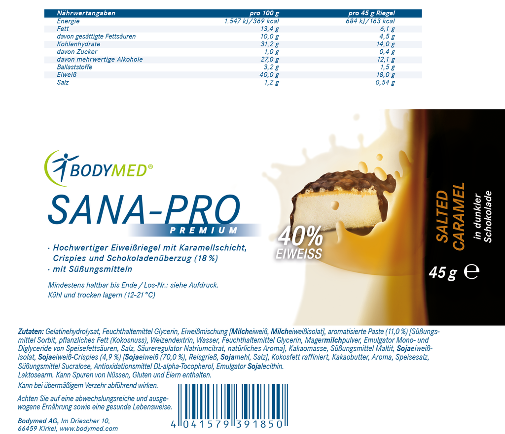 Bodymed Riegel SANA-PRO Premium Salted Caramel im Shop kaufen