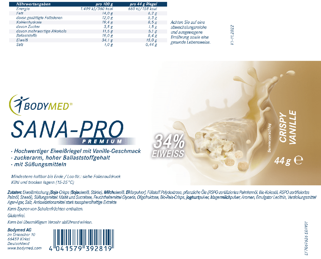 Bodymed Riegel SANA-PRO Premium Crispy Vanille (5 St.) im Shop kaufen